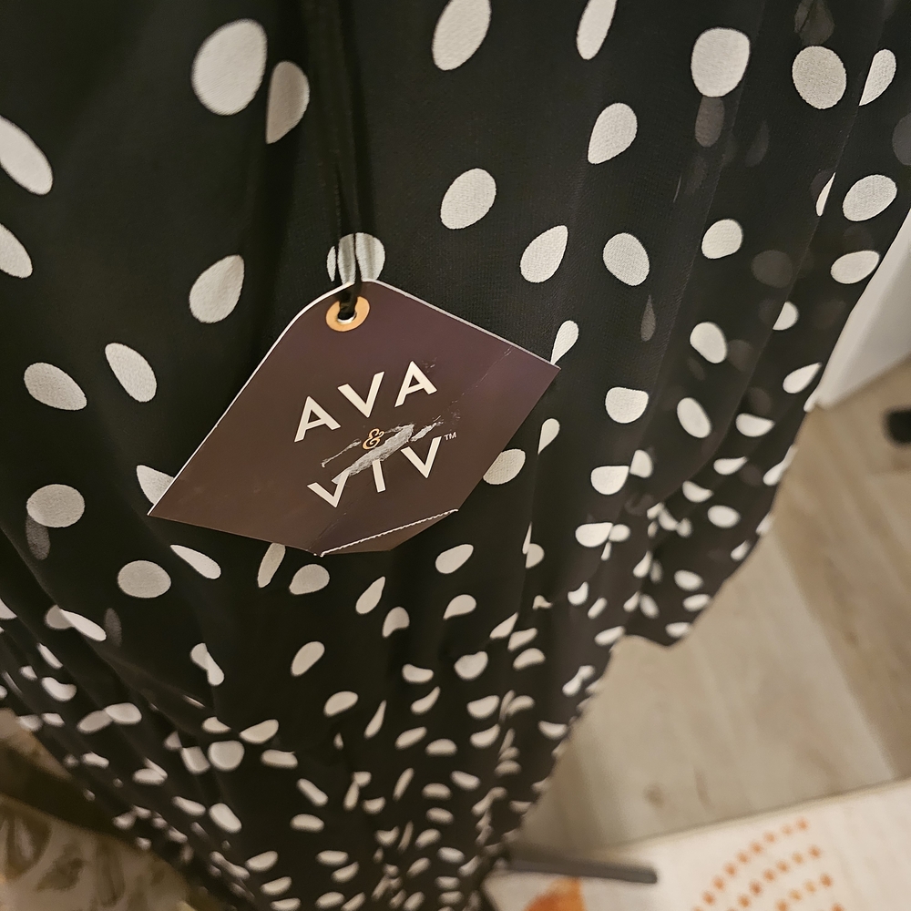 AVA & VIV Balloon Long Sleeve Maxi Shift Dress-M Black Polka Dots NWT SZ 2XL: - Picture 5 of 7